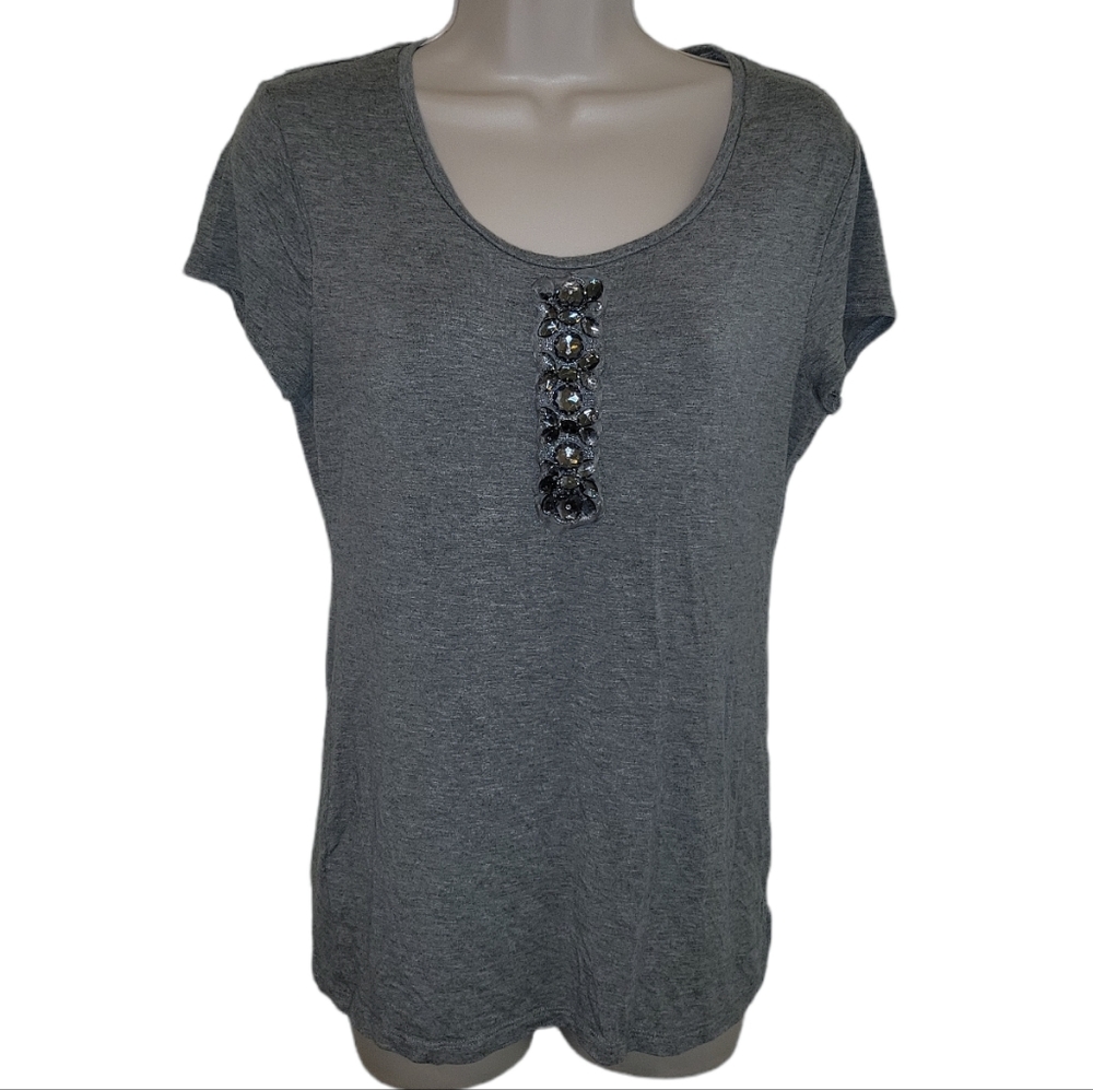 Ann Taylor Gray Soft Tshirt M womens Rhinestones Accent